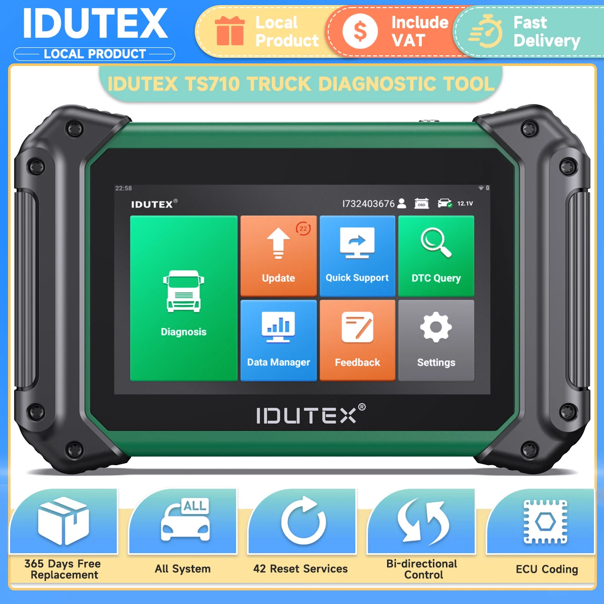 IDUTEX TS710 Heavy Duty Truck Scanner DPF Regen Bi-directional 42 Reset ECU Coding All System OBD2  Diesel Truck Diagnostic Tool