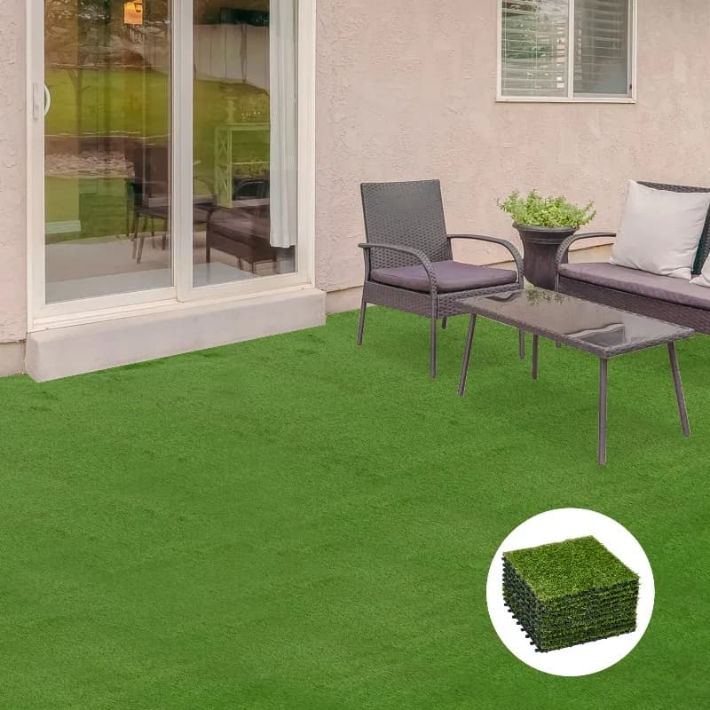 30X30 cm Green Synthetic Grass Garden Tiles 10 Pieces Pack 6500 Density Uv Resistant Artificial Lawn with Drainage