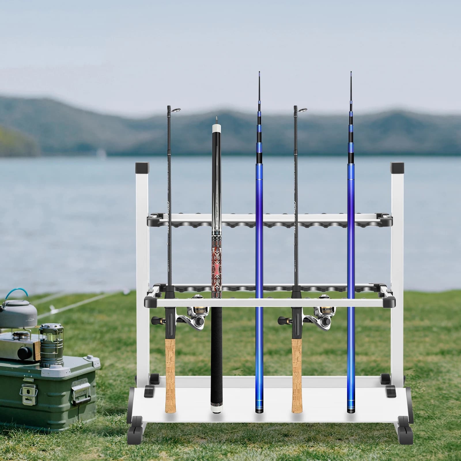24 Fishing Rods Alloy Rack Storage Portable Aluminum Fast Holder Fishing Accessories Freestanding