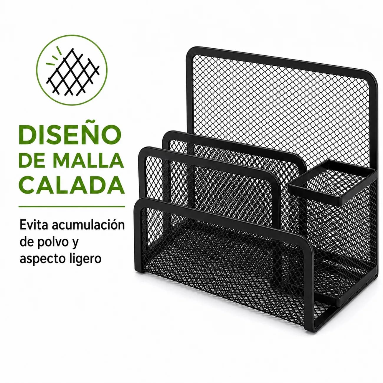 Multi-Purpose Iron Mesh Desk Organizer, Holder for Pens, Documents and Mobile Phone, Sturdy Office Organizer with Compartments, 17.4x13x8.3cm