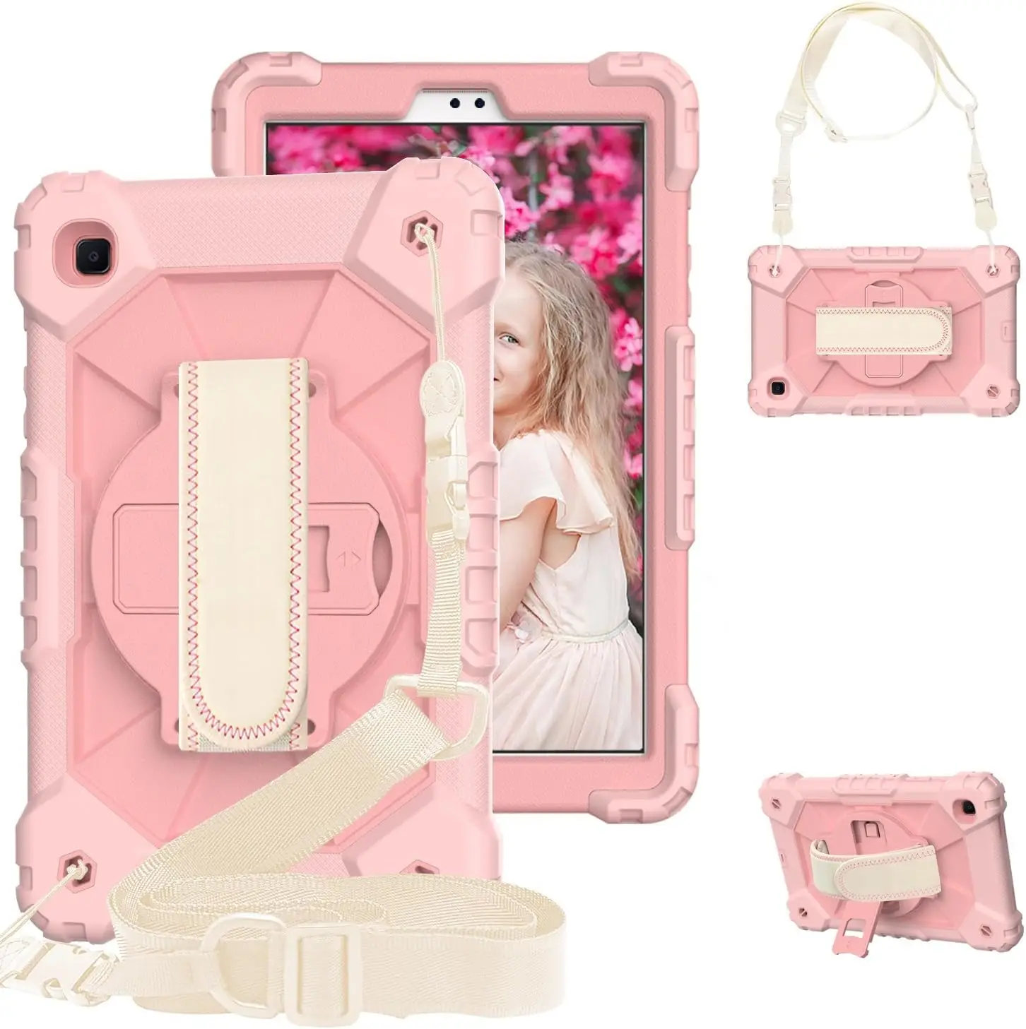 Case For iPad 10.2 2019 2020 2021 Armor Swivel 360 Pink Shoulder Strap Shockproof Case Case iPad 9 8 7 Gen