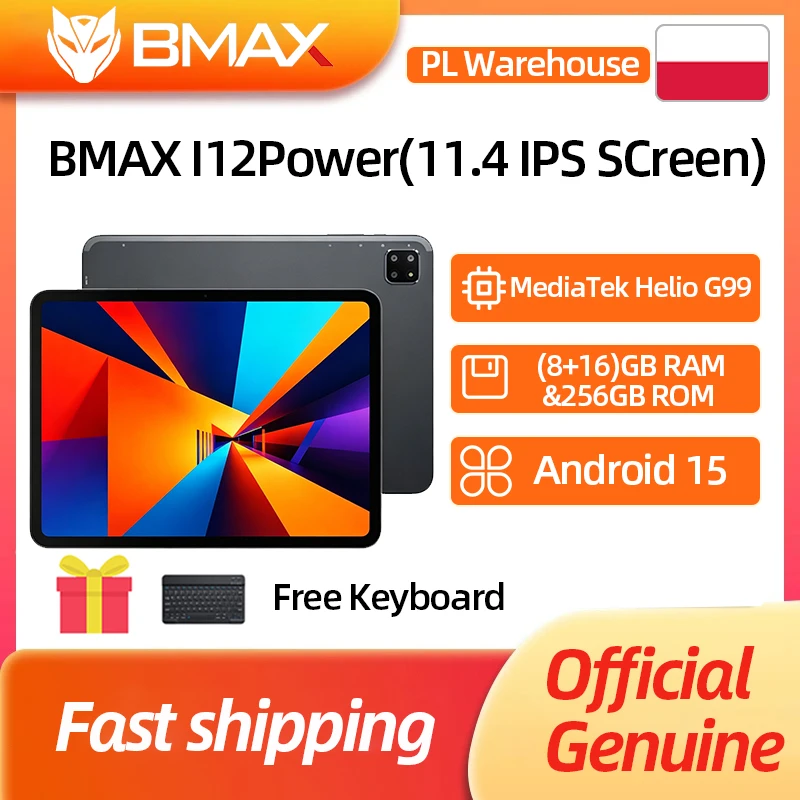 BMAX I12 Power Tablet 11.4" 2.4K IPS 90Hz Display MediaTek Helio G99 8-core 24(8GB+16GB) RAM 256GB ROM 8000mAh Type-C Android 15 Tablets 4G LTE GPS Support Dual SIM
