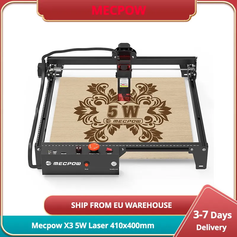 Mecpow X3 5W Laser, 0.01mm Accuracy, 10000 Mm/Min Engraving Speed, Safety Lock, Emergency Stop, Gyroscope Sensor, 410X400Mm
