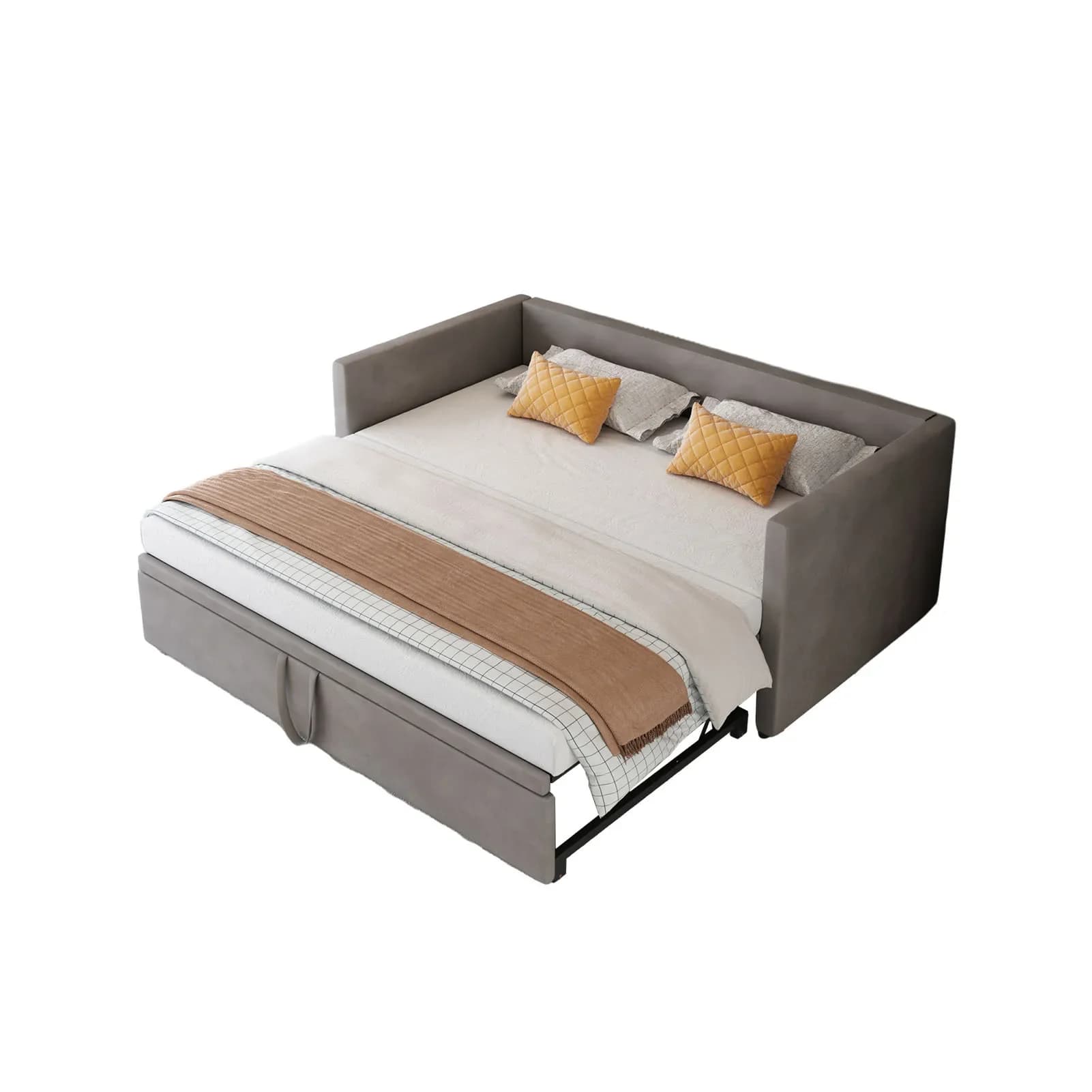 Rosahqnda Upholstered sofa Bed 90/180x200cm Daybed Sofa Bed,Upholstered Bed With Slatted Frames,for adults and youth,Velvet Fabric,Beige/Grey,Without Mattress