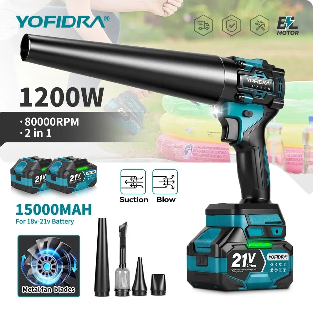 YOFIDRA Electric Blower 80000RPM Turbo Blower Jet Fan & Vacuum Cleaner Handheld Dust Blowing Tool For Makita 18V Battery Pins