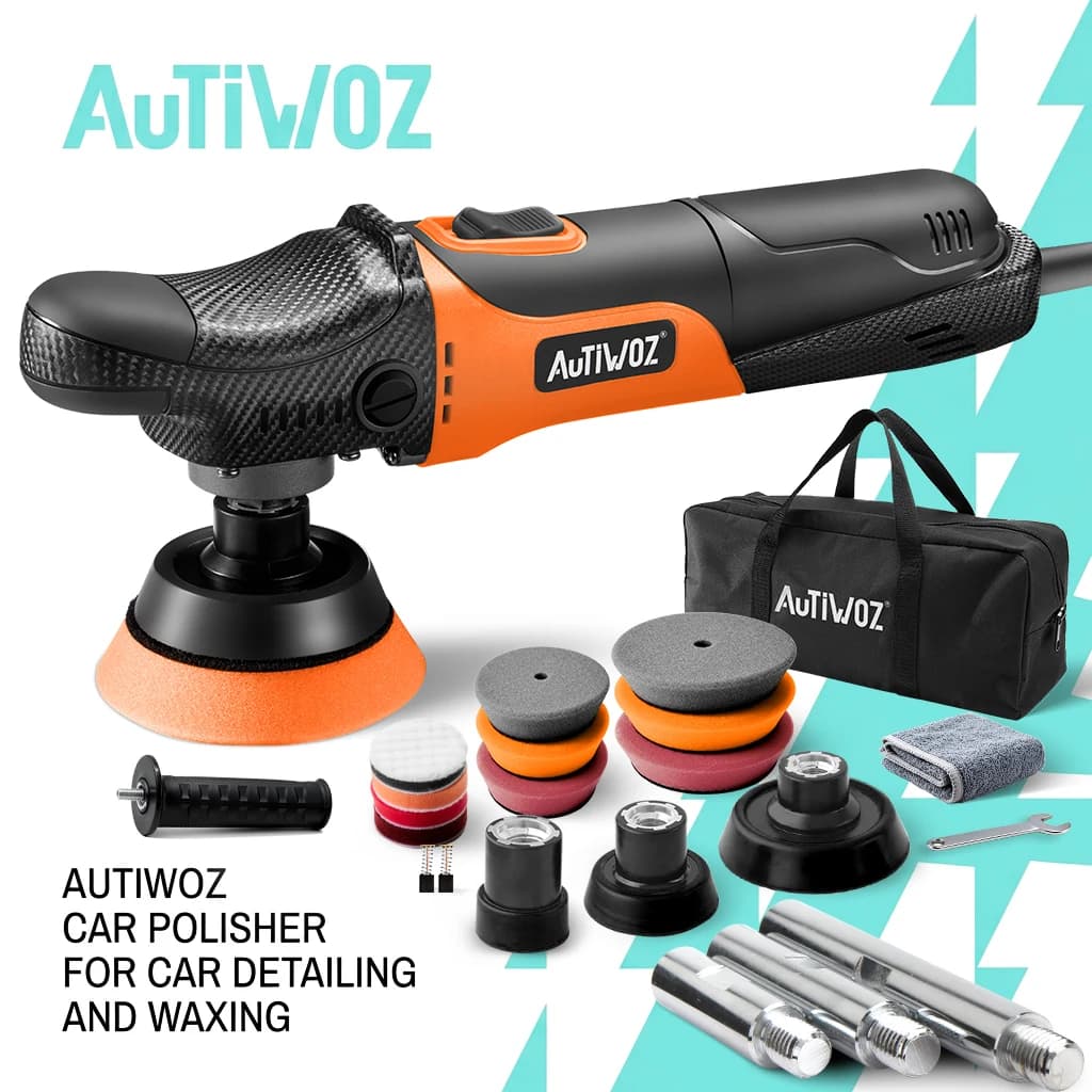 AUTIWOZ W03 Carbon Fiber Style Rotary Car Polisher 1/2/3" Mini Detailing Kit 600W Auto Paint Care Buffer Machine