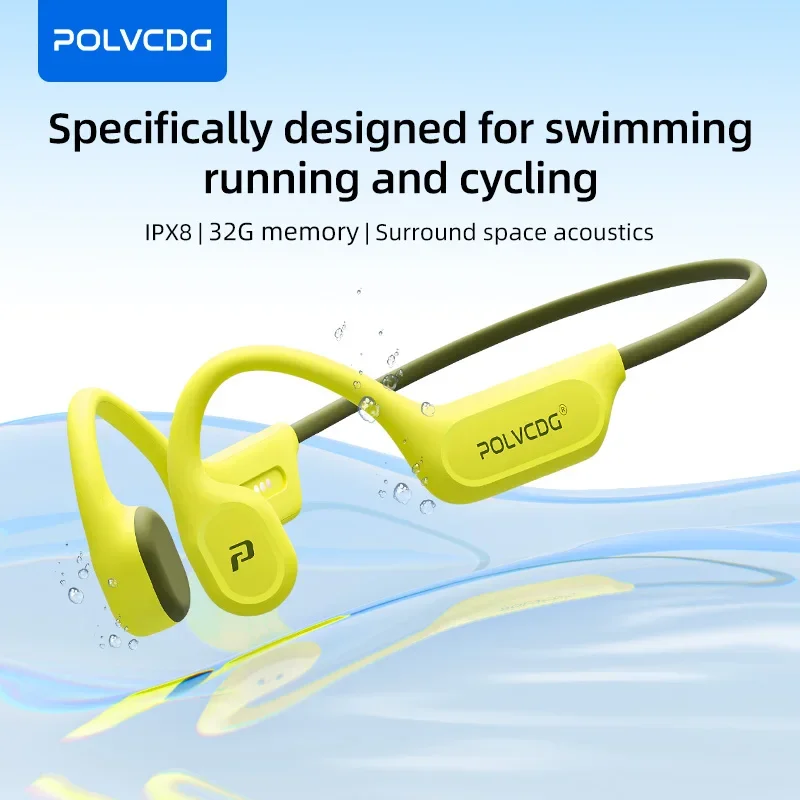 POLVCDG X9 Bone Conduction Earphones 32G IPX8 Waterproof Open Design for Swimming Running Cycling Hanging Earphones
