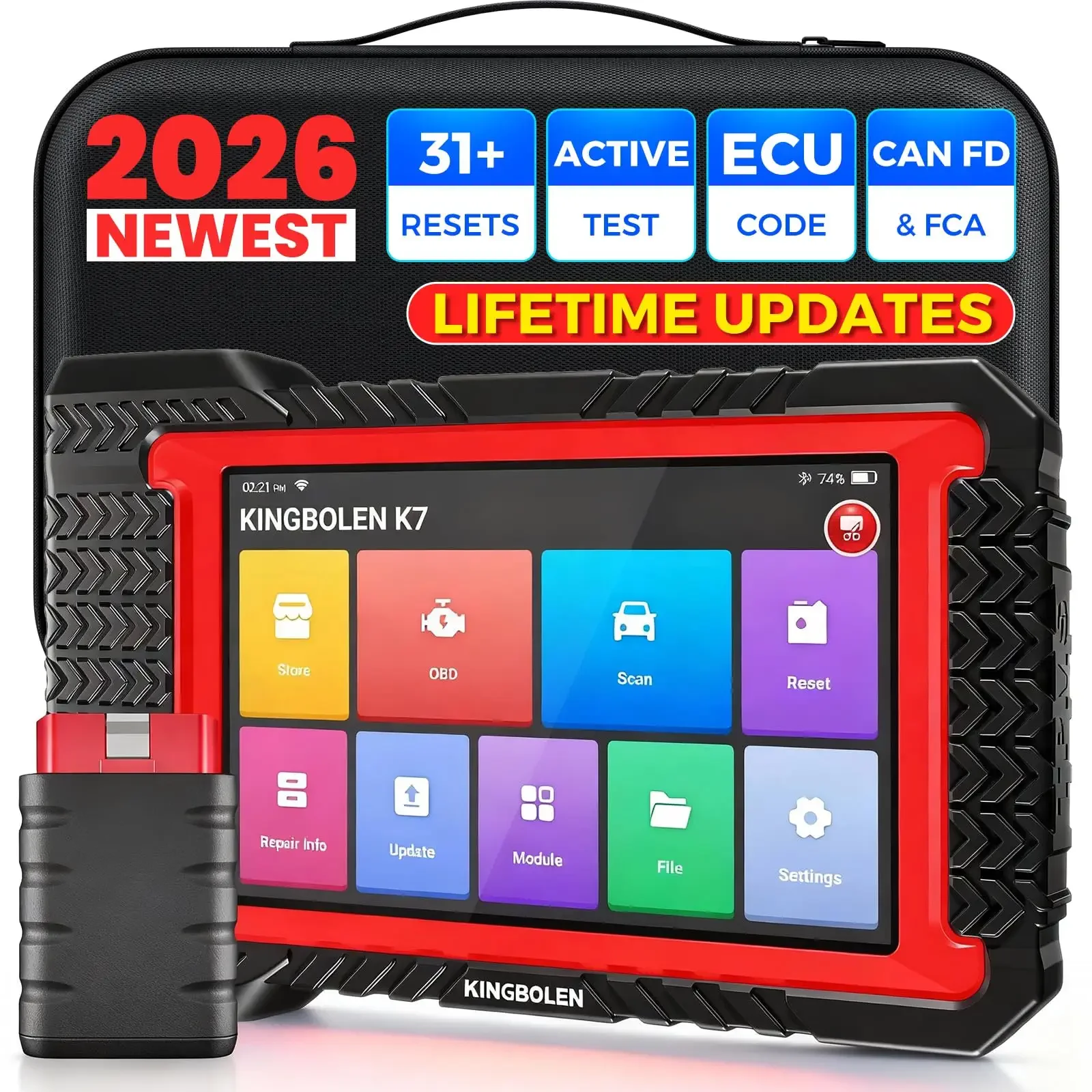 KINGBOLEN K7 Bluetooth OBD2 Scanner Bidirectional Diagnostic Scan Tool Lifetime Updates 31+ Reset All System CAN FD FCA AutoAuth