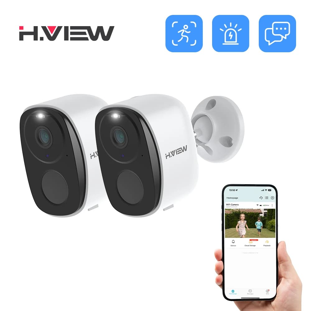 H.VIEW PIR Battery Powered Camera Wireless Outdoor, 2K 3MP WiFi Security Camera with Spotlight Siren, 2-Way Audio, Waterproof