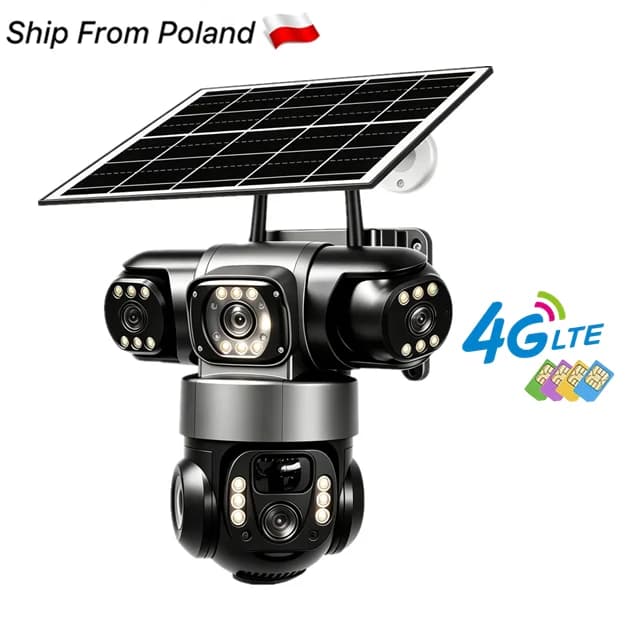 V380 Pro Solar-Powered 4G Camera Triple Lens, Simultaneous Three-Screen Preview,Outdoor IP66 Waterproof, Battery-Operated CCTV Security Video Camera