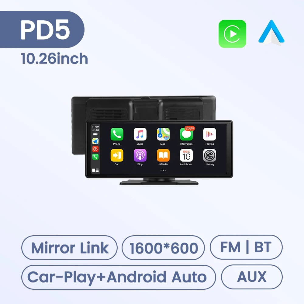EU Warehouse 10.26inch Dash Cam Wireless CarPlay & Android Auto Portable Car DVR Intelligent Systems Video Recorder GPS Navigation 1600*600 IPS Screen Support AHD Camera FM AUX