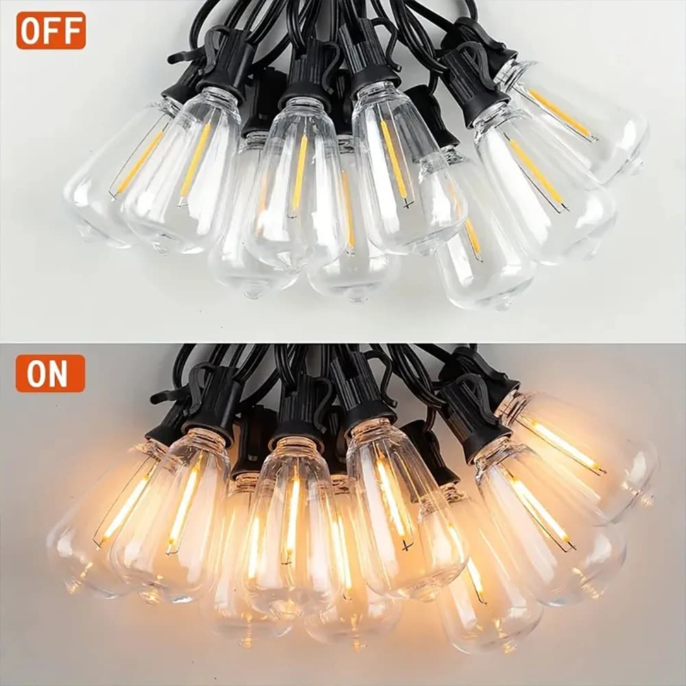 Courtyard Lights Waterproof IP44 Retro Garland String Lights ST38 LED Shatter Resistant Bulbs 50FT 100FT Warm White 2200K Multi-Scene Decor Lamp for Garden Patio Balcony Terrace Camping Party Wedding Holiday Christmas