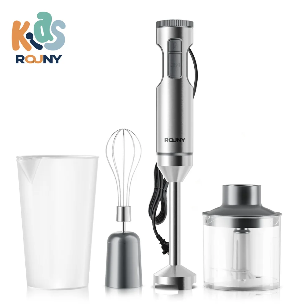 ROUNY Powerful Immersion Blender,4-in-1 Stainless Steel Stick Baby Food Mixer,700ml Mixing Beaker,500ml Processor,Whisk, MAX 1200W