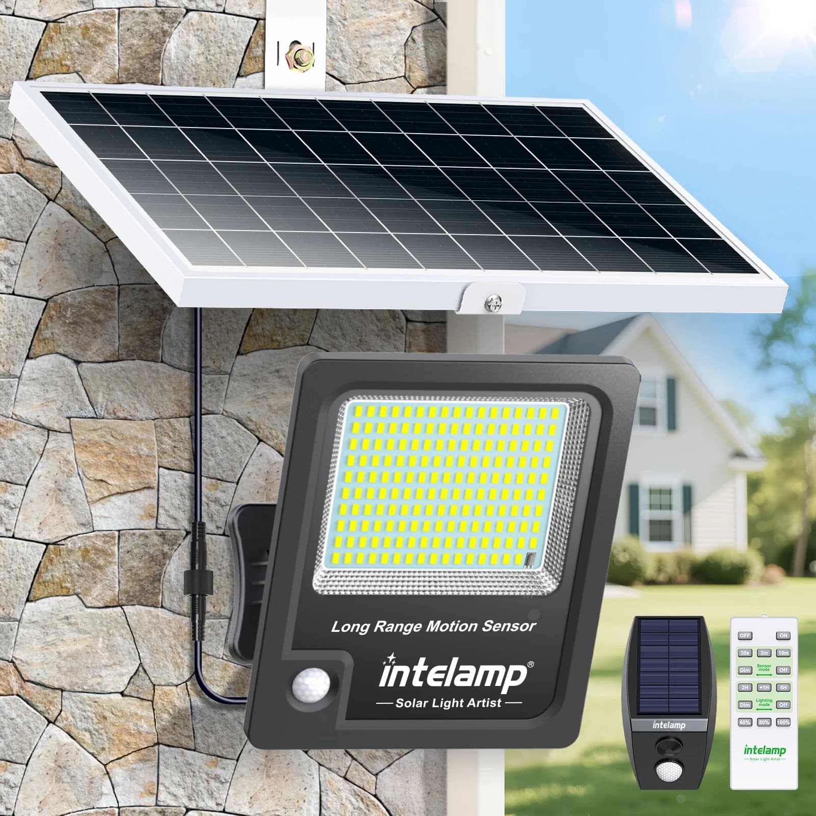 Intelamp 2PCS Solar Security Lights Outdoor 12000mAh 3000LM Motion Sensor Waterproof Solar Flood Light For Garden YardGarage