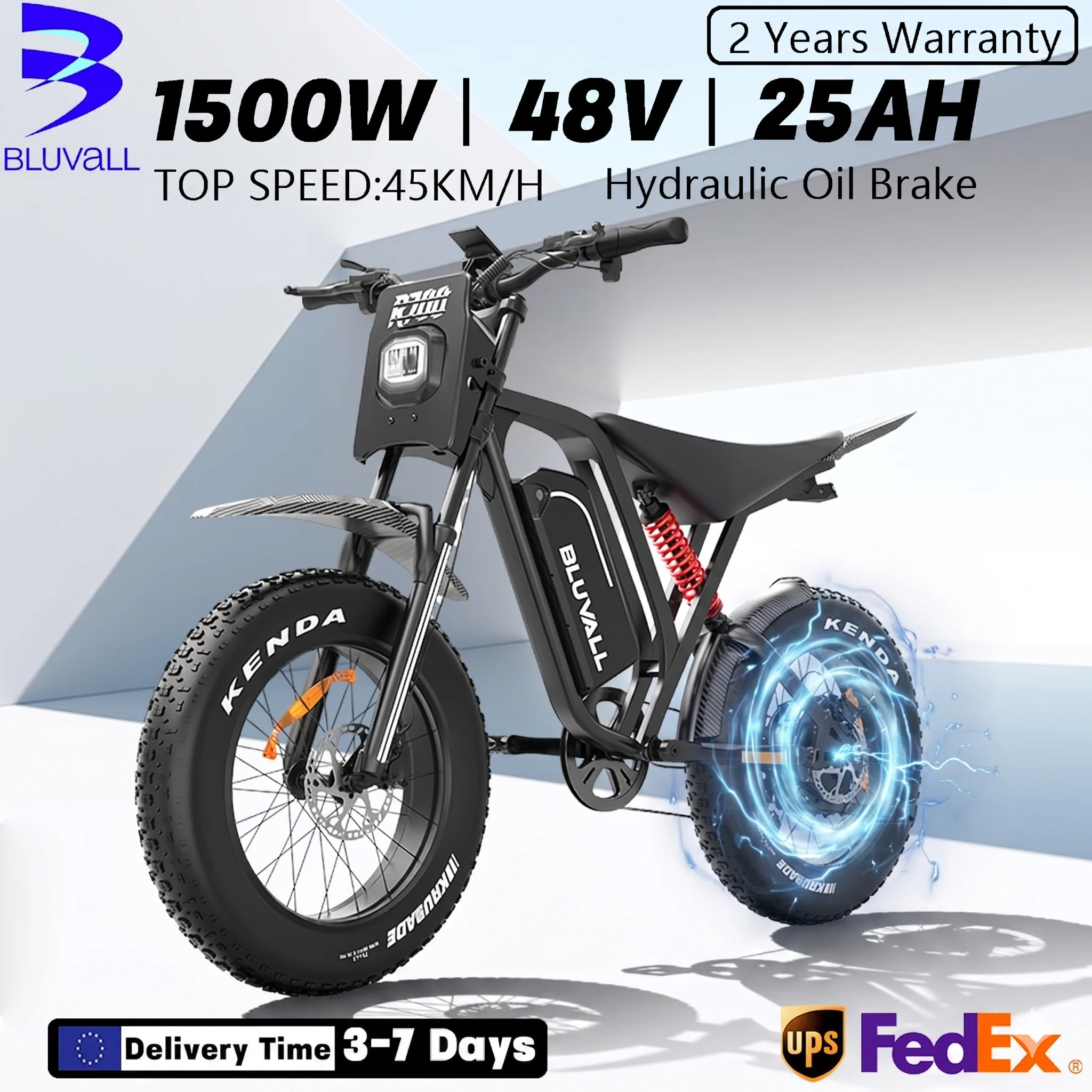 Bluvall R700 Ebike 4000W Dual Motor 52V 30Ah Removable Battery 20*4.0 Inch Fat Tire Retro Electric Bike Off-road Electric Motorcycle Mountain Snow Electric Bike Dual Suspension Electric Bicycle Adult Hydraulic Oil Brake E-Motorcycle