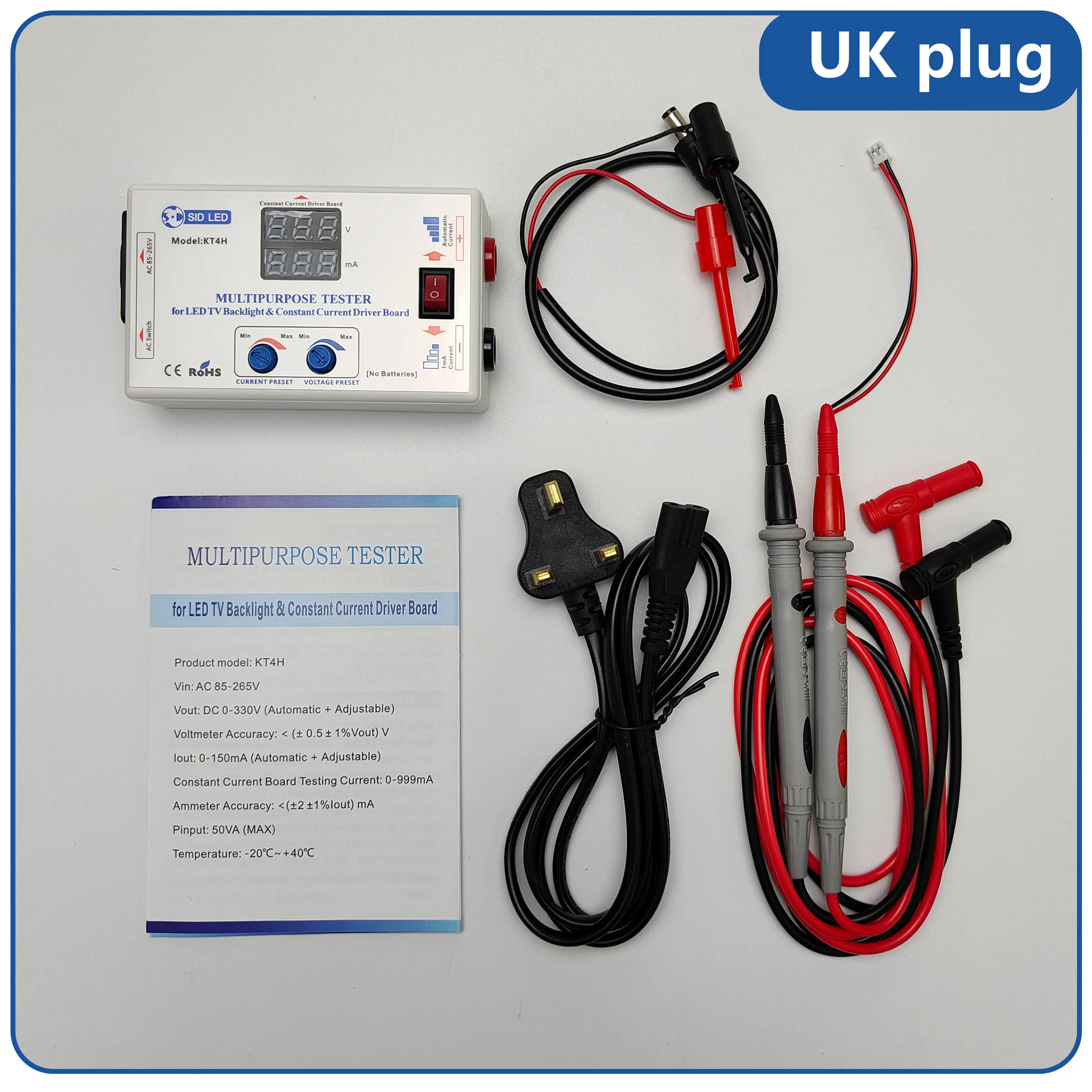 YEKMLCO KT4H 0-330V LED TV Backlight Tester Smart-Fit Manual Voltage Adjustment Constant Current Driver Board Repair LED Bead