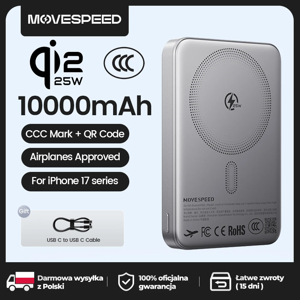 【CCC】MOVESPEED JP387Pro Qi2.2 25W Power Bank 10000mAh Magnetic Fast Charging Powerbank External Battery for iPhone 17 Pro Max