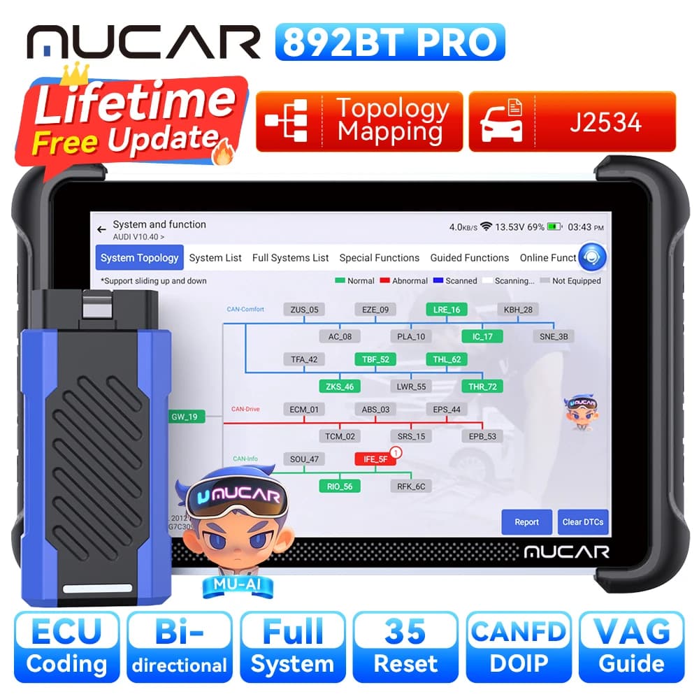 MUCAR 892BT PRO Topology AI Key Programmer TKEY 101 Automotive Diagnostic Tool J2534 Bidirectional Car Obd2 Scanner ECU Coding C