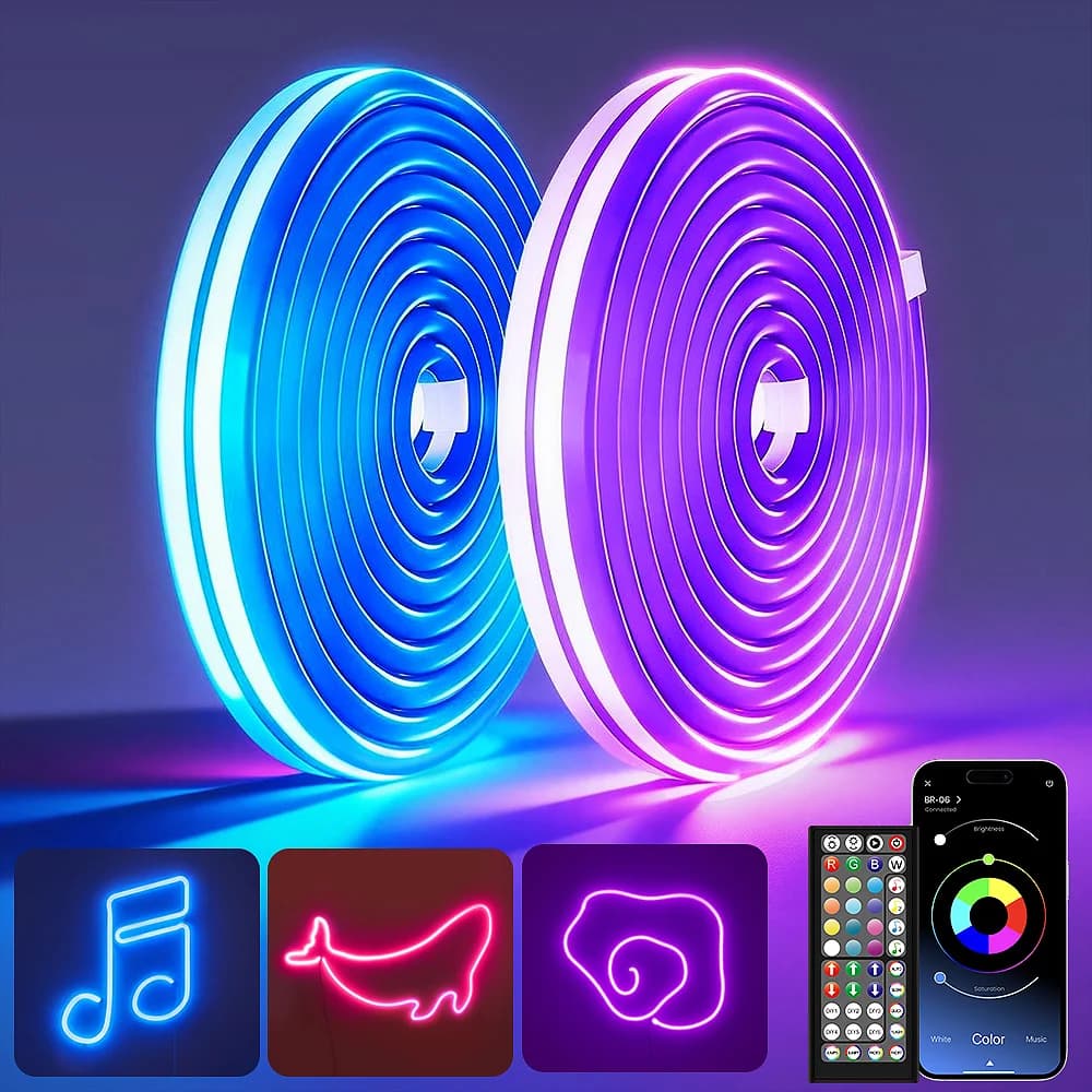 30M Smart RGB Neon Strip Light with Dual Control, Multifunctional Flexible Waterproof LED Lamp Strip for Gardens Bedroom