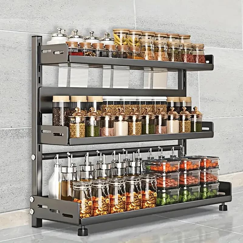 Adjustable 3-Tier Spice Rack Organizer for Countertop, Freestanding Metal Kitchen Seasoning Storage Shelf Kitchenware Storage and Organization Multi Layer Storage Rack