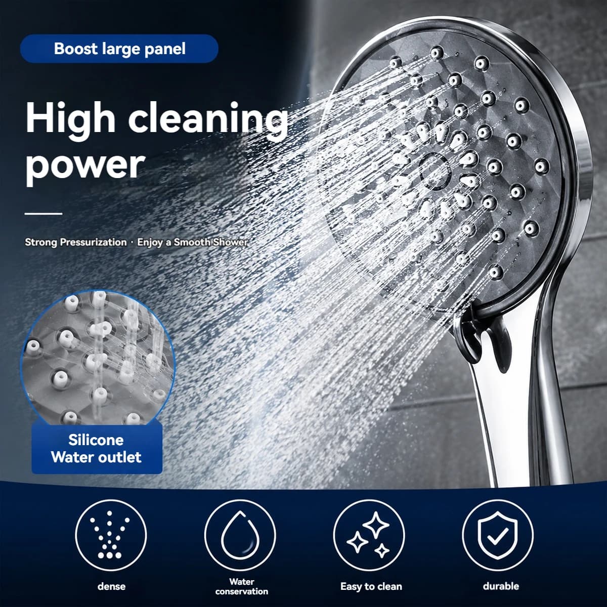 Round rain shower with hose set and shower handle, bathroom accessories, shower head.