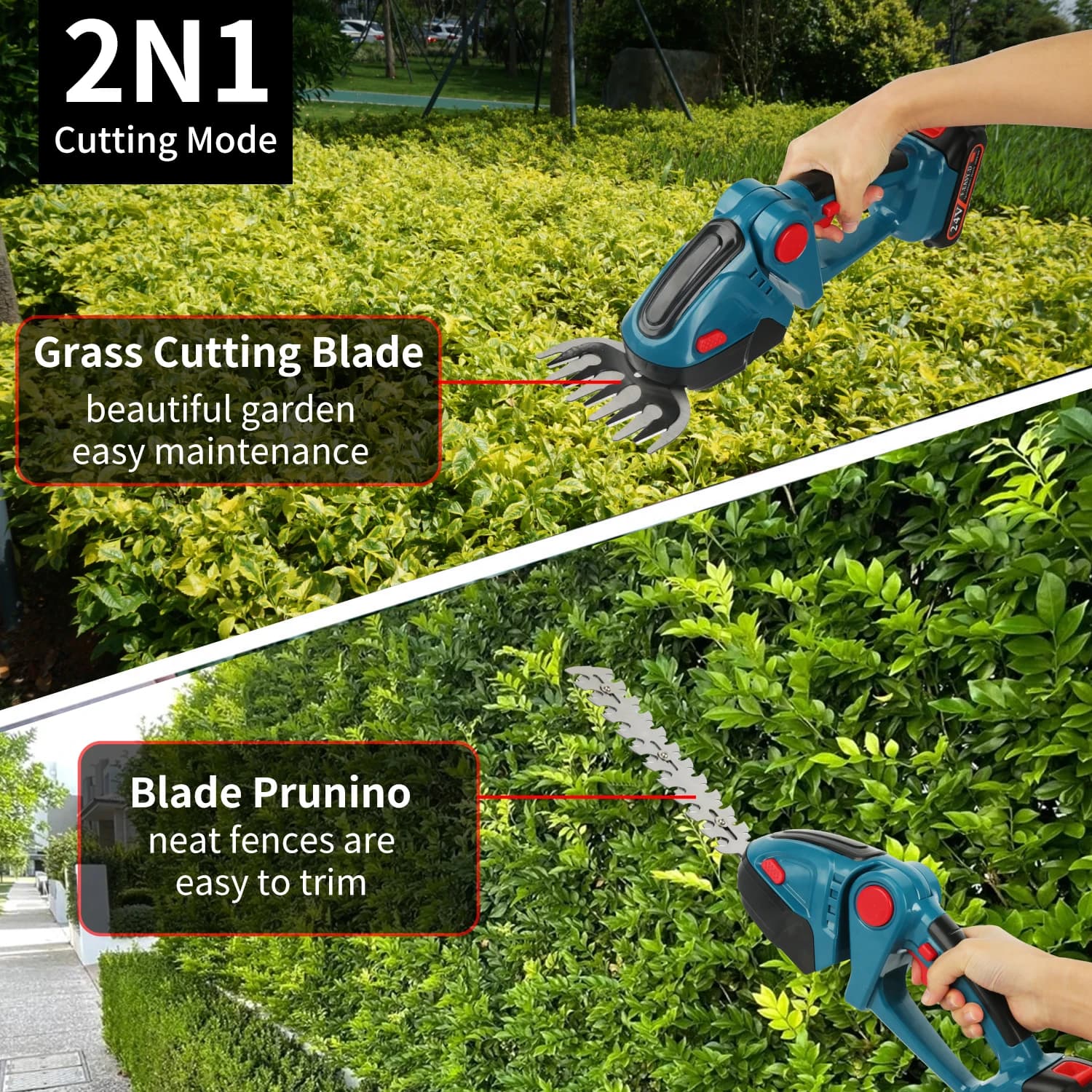2-in-1 Electric Grass Trimming Machine Versatile Cordless Shrub Trimming Machine with Changeable Blades Garden Power Tool Hedge Trimmer Branches Cutting Tool