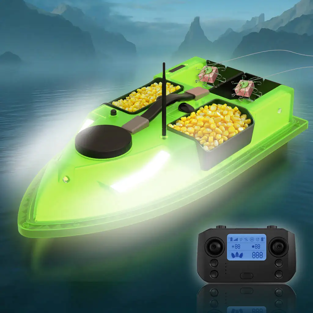 LOKEEVAN D19 Remote Controlled Bait Boat with GPS,600M RC Night Boat LED Fishing,4 Cabins 2 kg Loading,Fishing Boat,12000 mAh