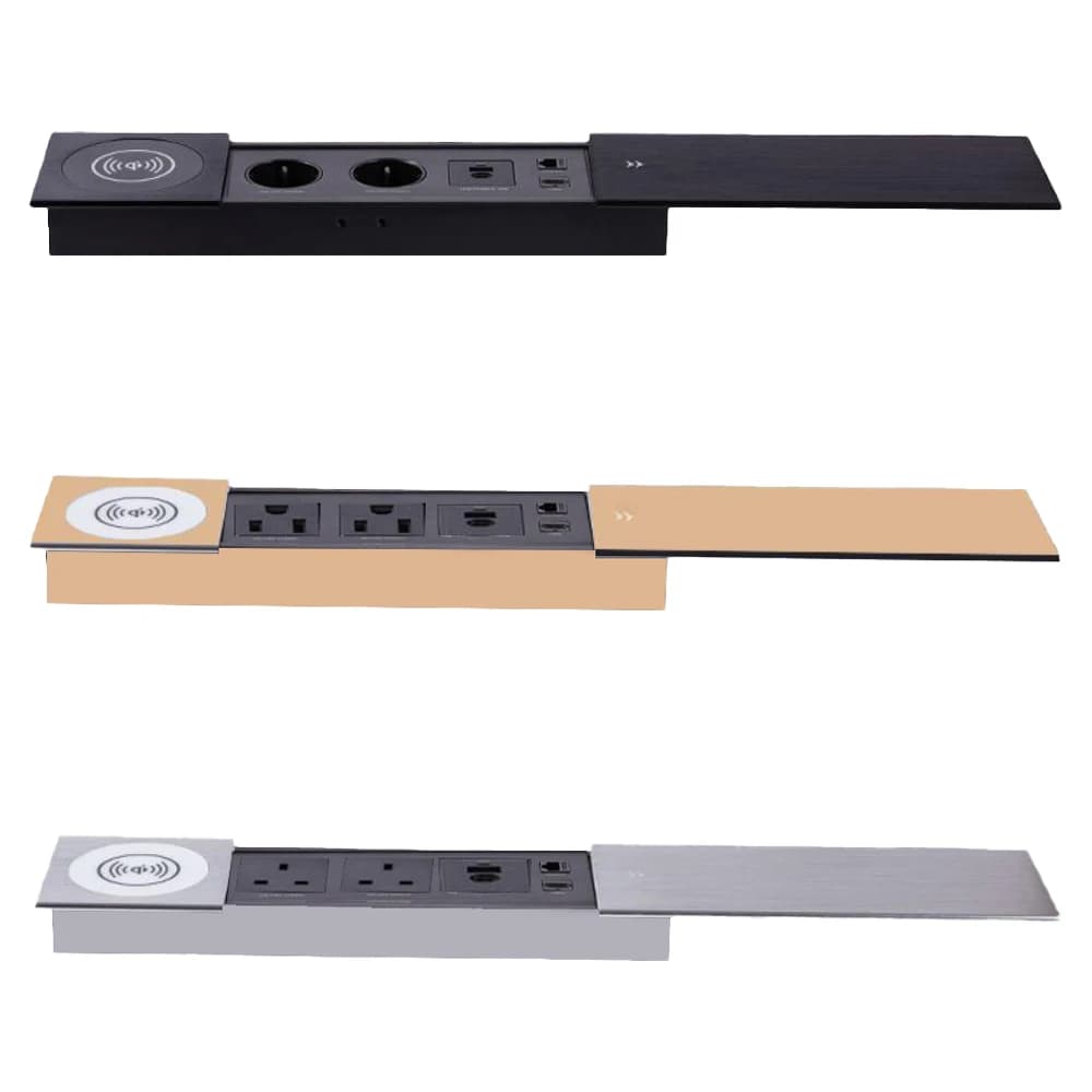 MANLEIKE Table Hidden Socket Embeded Outlet Office Sliding Cover Desktop Socket With Wireless Charge,USB,Type-c,Network, Hdmi
