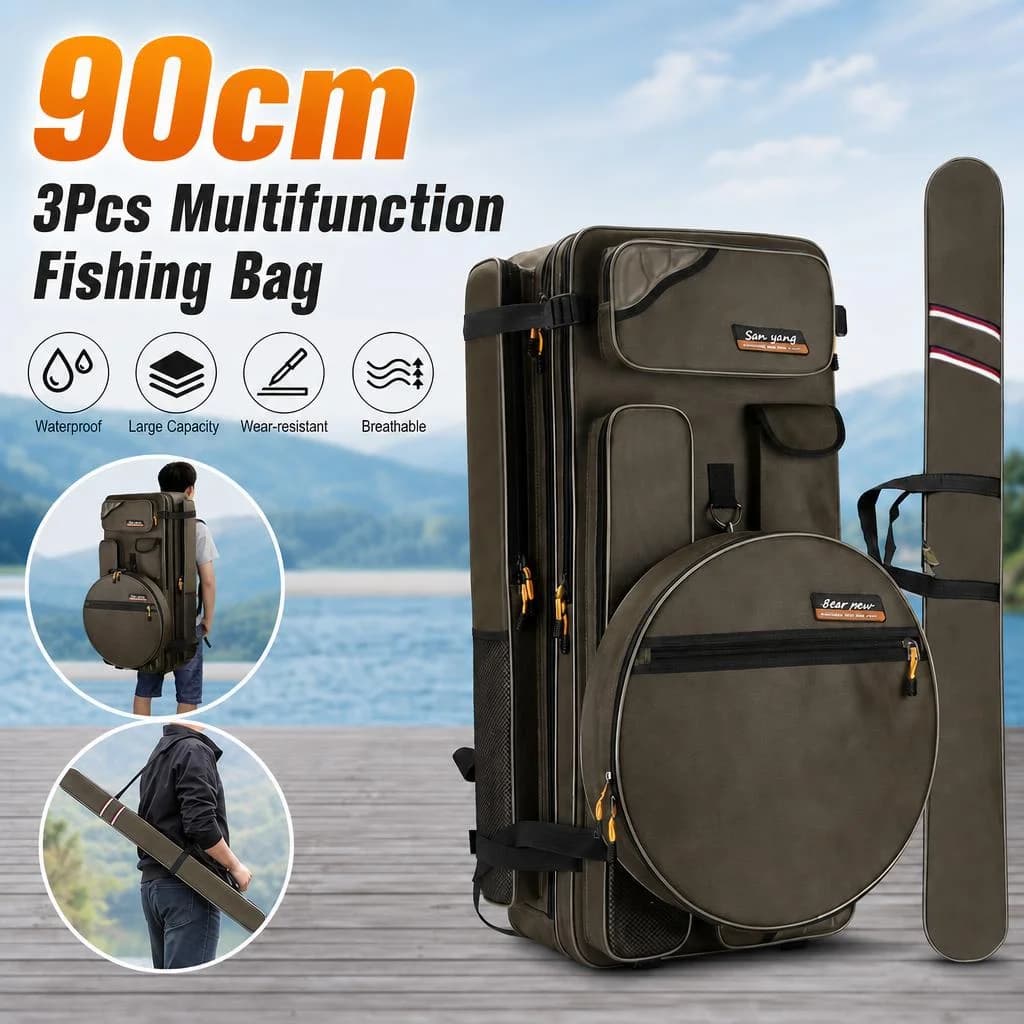 90cm 3Pcs Set Oxford Fabric Multifunction Fishing Chair Bag Fishing Gear Backpack Fishing Rod Bags Tackle Fish Lures Storage Tool Case