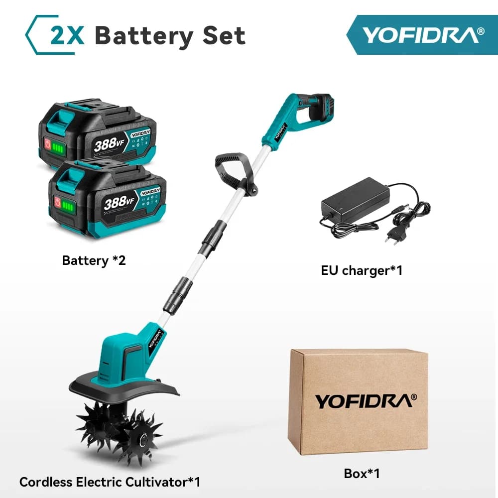 YOFIDRA 1500W Brushless Electric Tiller Cultivator   Portable Grass Trimmer Soil Turning Garden Power Tool for Makita Battery Pin