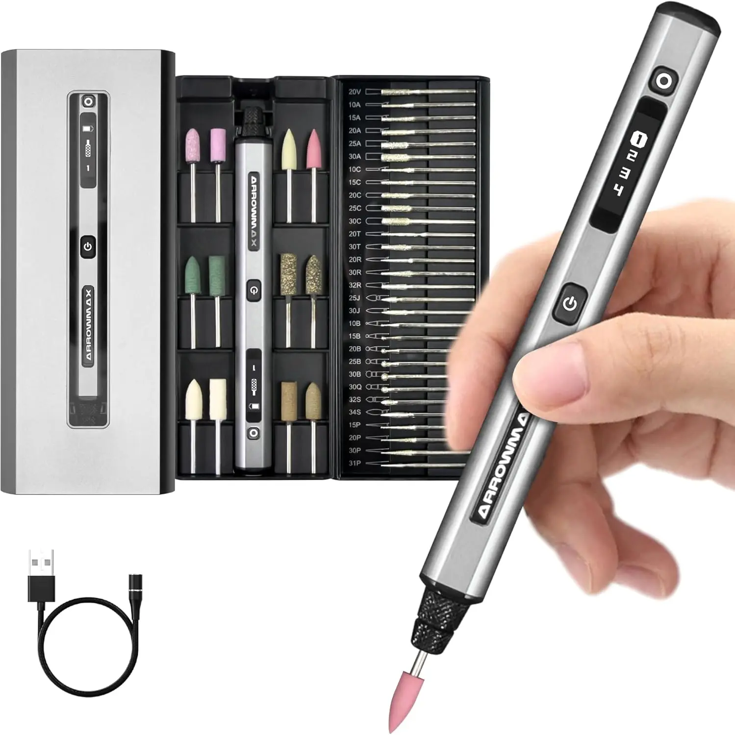 ARROWMAX SGS Engraving Pen Cordless Rotary Tool Kit Electric Mini Grinder with 42 Bits for Crafts Metal Wood Glass Carving