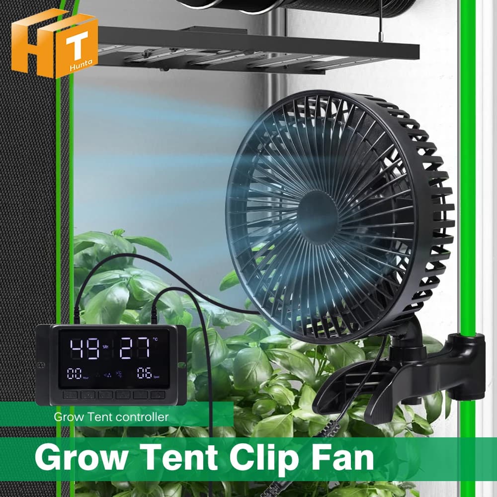 Clip-on fan for grow greenhouse, high airflow of 320 CFM, multiple wind speeds, high performance, low noise, for hydroponics and greenhouses