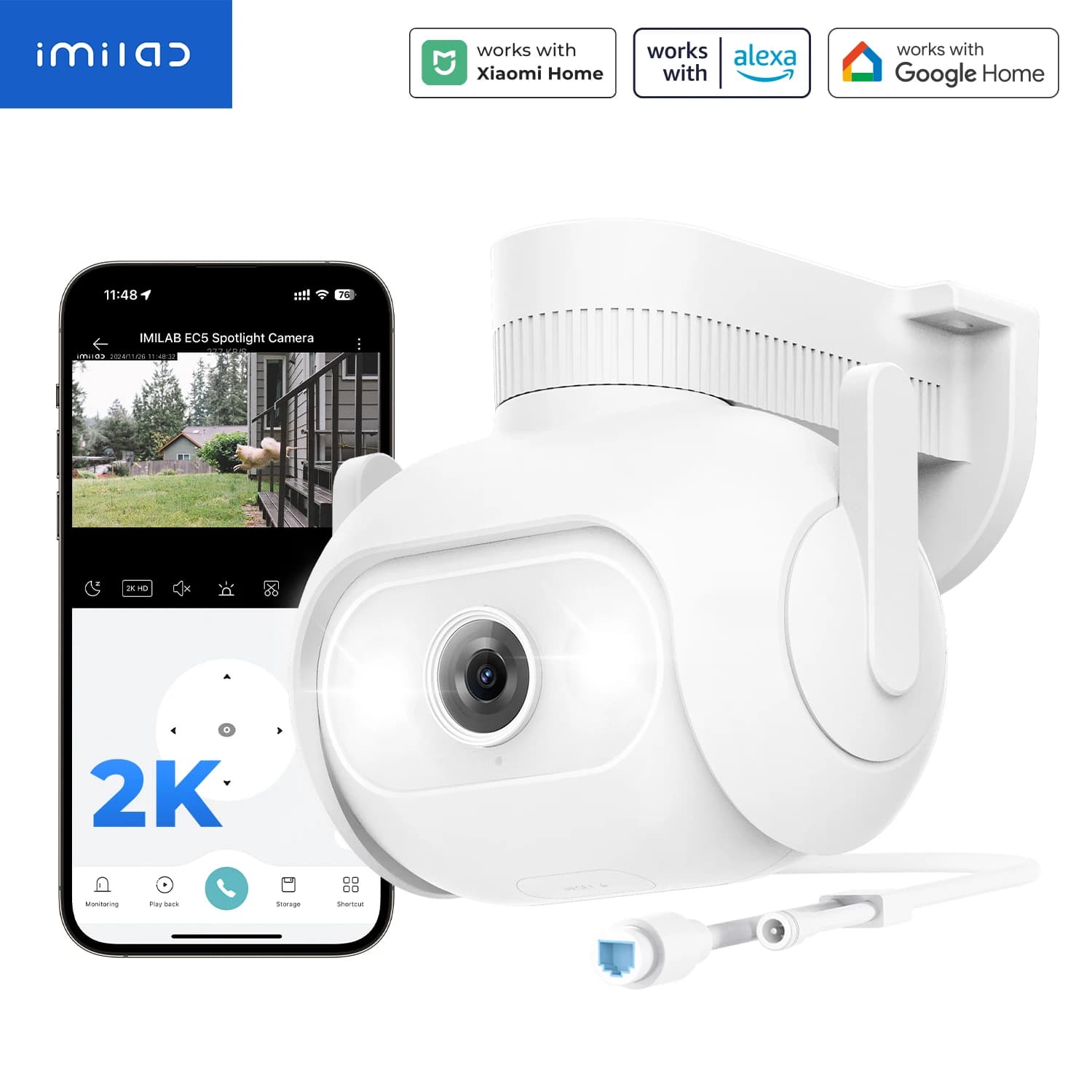 IMILAB EC5 Floodlight Camera 3MP 2K Outdoor Security Surveillance Color Night Vision  Human Tracking  360° PTZ Auto Deterrence