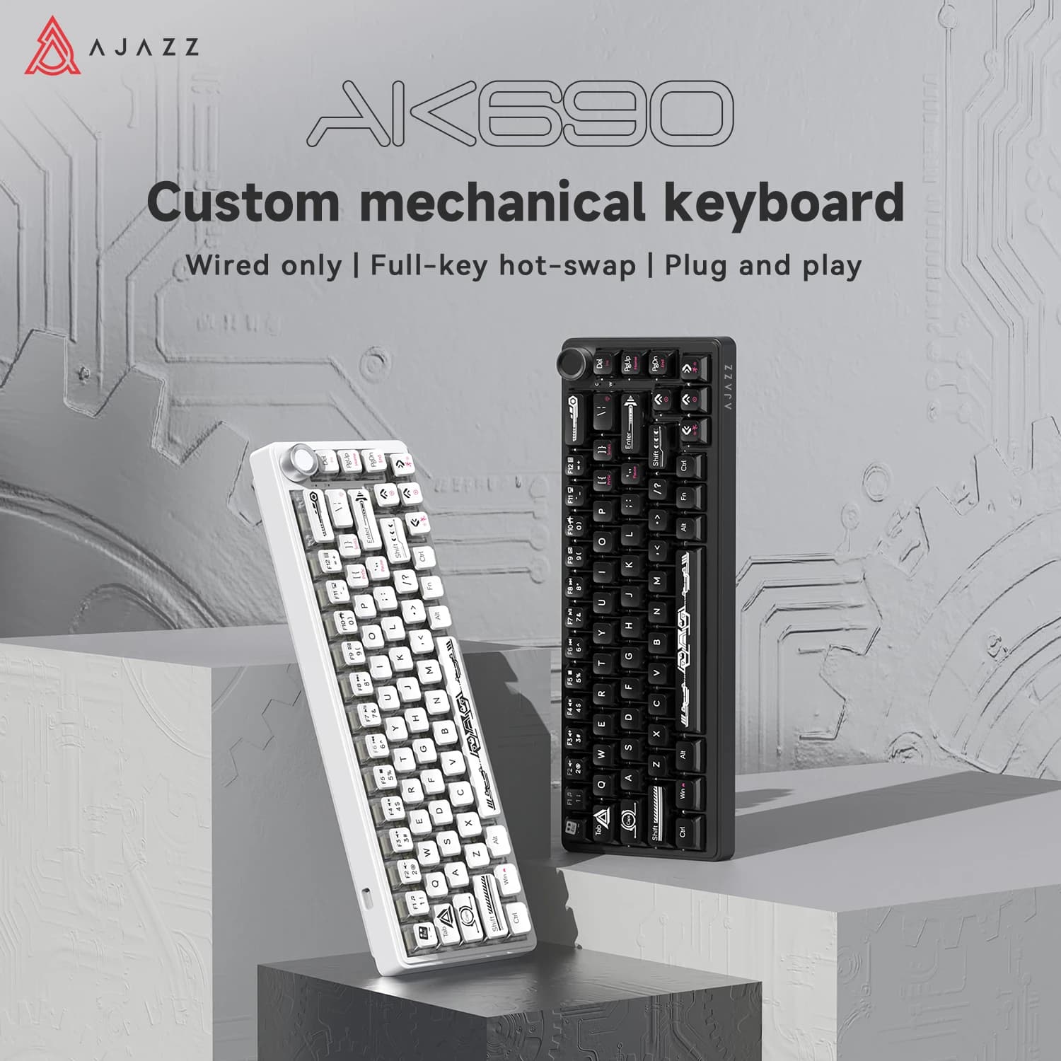 AJAZZ AK690 65% Mechanical Keyboard Wired USB Plug and Play Full-key Hot-Swap Mixed Light 68 Keys Gaming Keyboard for Laptop PC