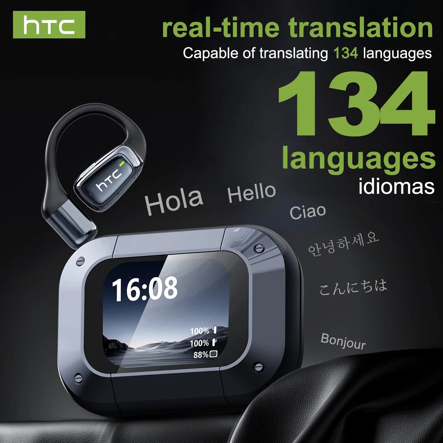 AI Translation HTC NE25 Wireless Bluetooth Earphones with Noise Cancelling Mic Clear Sound Quality Earbuds Low latency ForMusic