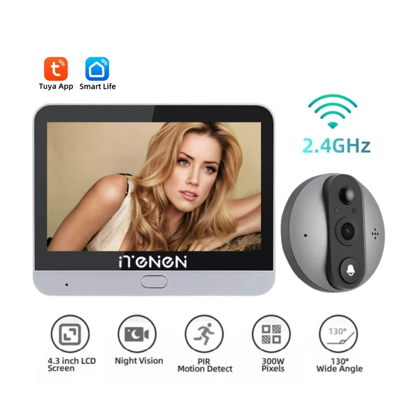 Tuya Smart Low-Power House Door Eye Camera 3MP Two Way Audio Wireless 2.4G Wifi Door Peepholes Video Doorbell Works With Alexa