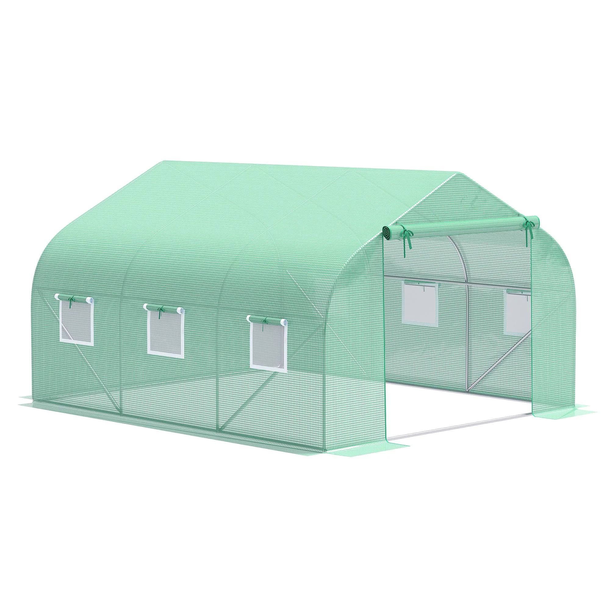 Walk-In Greenhouse with Gabled Roof, Heavy-Duty Galvanized Steel Frame, Waterproof UV-Resistant PE Cover, Roll-Up Windows & Zippered Roll-Up Doors for Optimal Ventilation, Ideal for Growing Tomatoes, Vegetables & Tropical Plants Year-Round