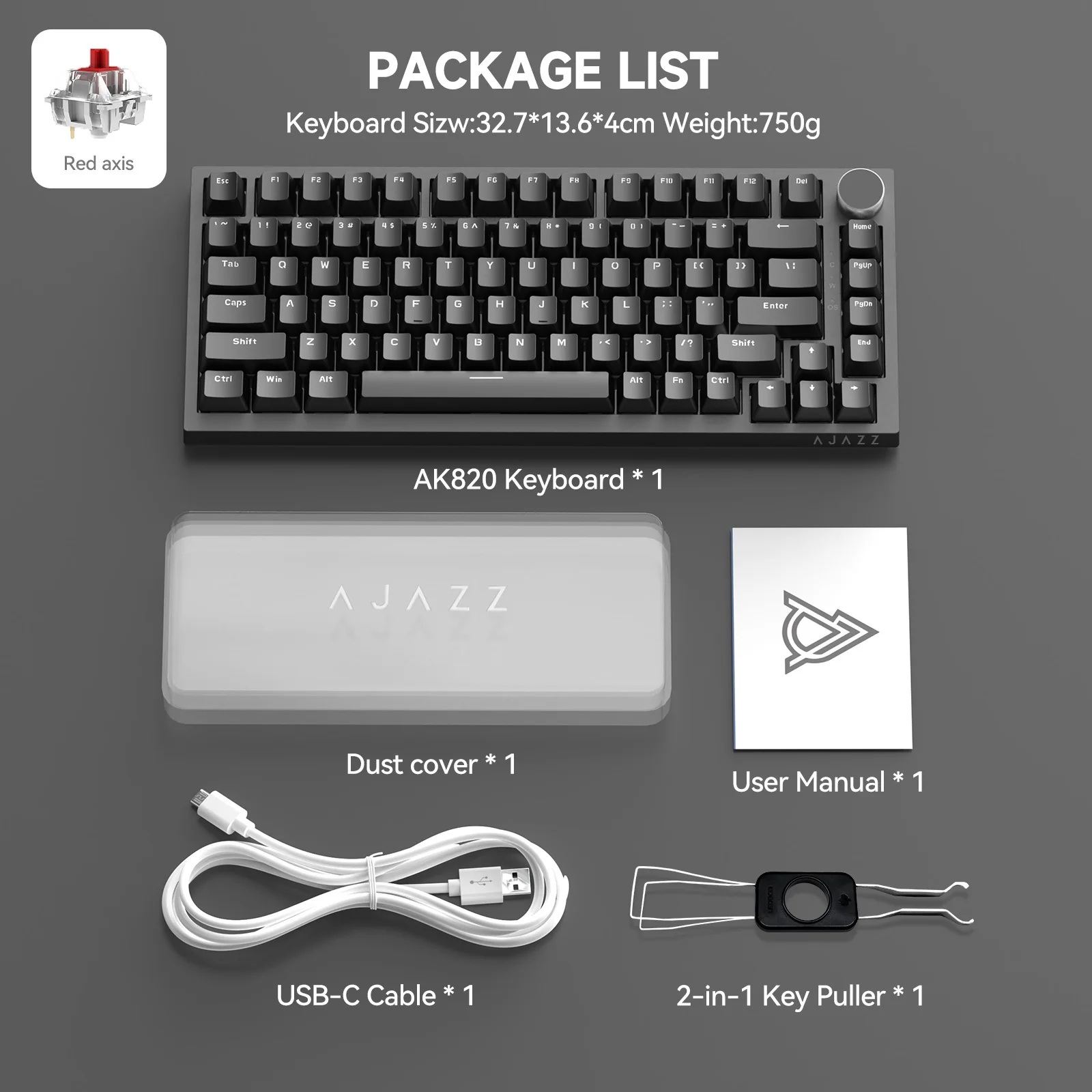 AJAZZ AK820 75% Wired Mechanical Keyboard: Hot-Swappable, RGB Backlit, Knob Control | For Office & Gaming