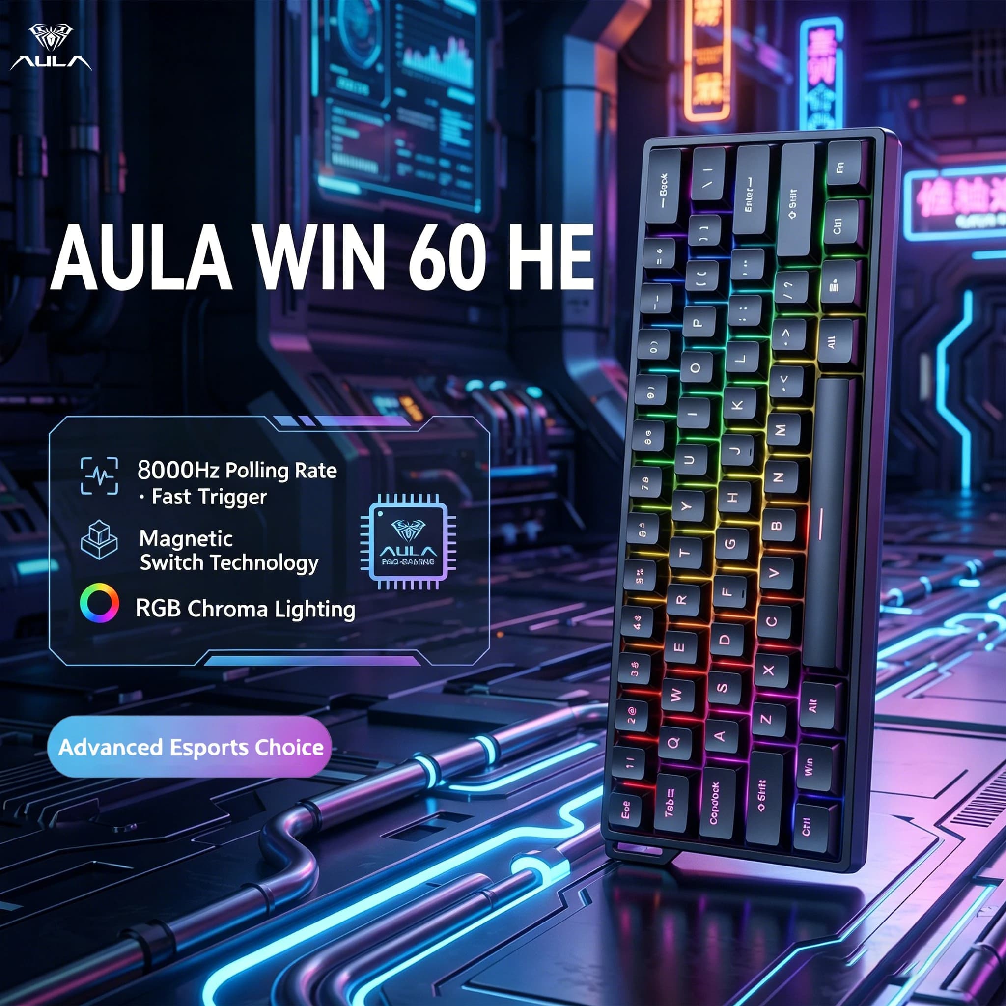 AULA WIN60 HE Hall Effect Keyboard 61 Keys Wired RGB Backlit Gasket Mount 8000Hz Adjustable Magnetic Switch Gaming Keyboard