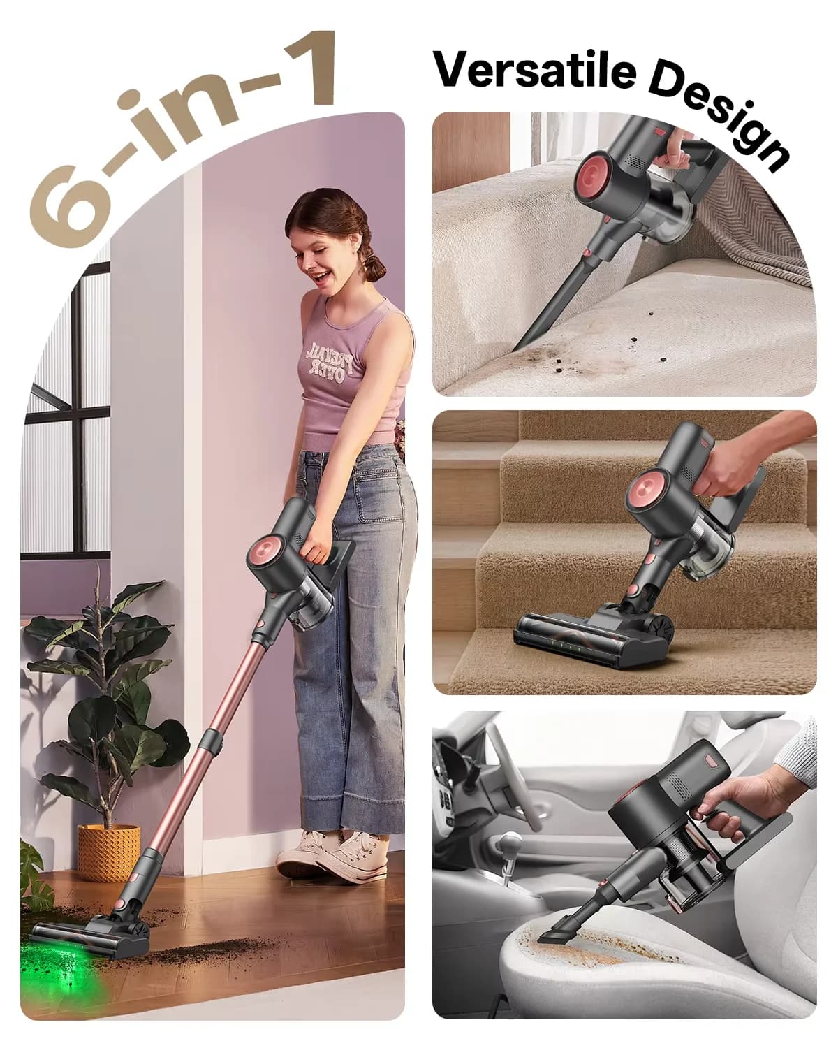 6-in-1 Vexilar V10 Pro Lightweight Cordless Stick Vacuum Cleaner, 550W High Power Motor 45Kpa Strong Suction, Smart Touch Display, Removable Detachable Battery, Max 45 Minutes Working Time, Handheld Vacuum Ideal for Hardwood Floors, Carpets, Stairs and Pe