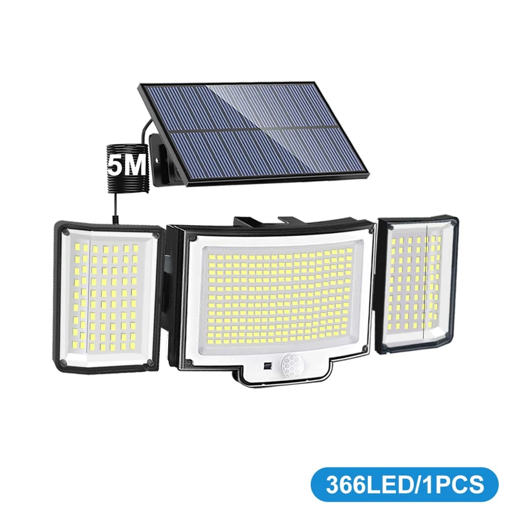 1-2PCS Outdoor Solar Light IP65 Waterproof 366LED LED Solar Flood Lights With Motion Sensor 3 Lighting Modes 3 Heads Security Light With Remote Control For Yard Outside Lighting