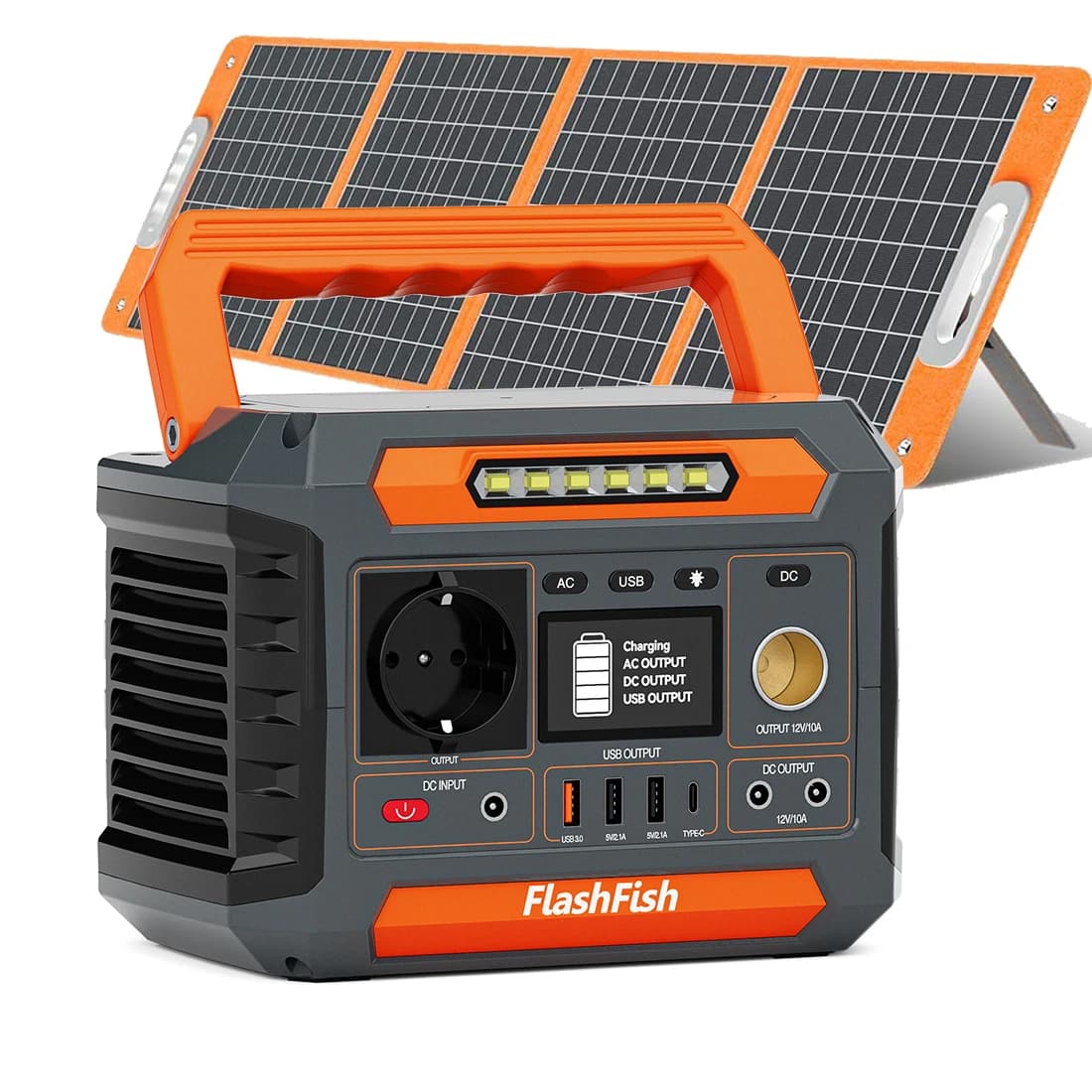 FF Flashfish P66A Portable Power Station 144.3Wh Lithium-ion Battery 200W AC Peak 300W Solar Generator 13-22V PV Input QC3.0 Type-C Wireless LED Handle Outdoor RV Travel Home Blackout Emergency Power Supply