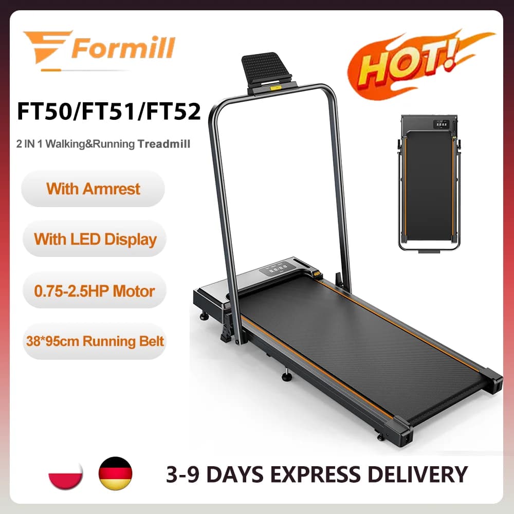 Formill FT51/FT50/FT52 Treadmill 2 In 1 Walking Running Treadmill 0.75-2.5HP Foldable Under Desk Treadmill38*95cm Running Area With Armrest LED Display Oil Drip Hole Indoor Home Gym Exercise Machine