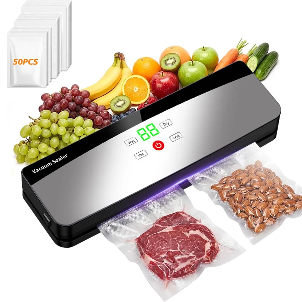 Rechargeable Wireless Portable Vacuum Sealer, Sealing Countdown Display, Multi-Mode Vacuum, Waterproof Touch Buttons, Comes With 50Pcs Vacuum Bags