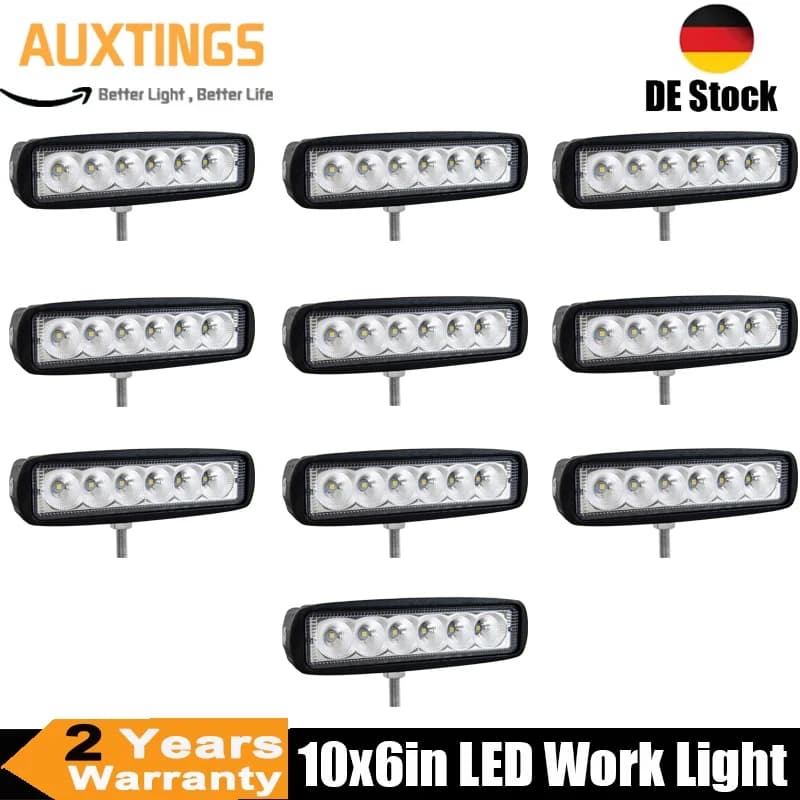 10Pcs 15.2cm Mini LED Light bar, 6inch 18W 12V 24V Led Work Headlight, Work Lights for Offroad Car Trucks SUV 4x4 Tractor, 6000K
