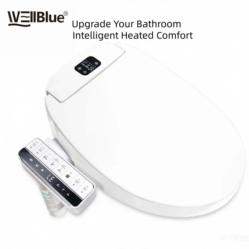 Smart Bidet Toilet Seat with Digital Display, Instant Warm Water, Heated Air Dryer, Remote Control, Feminine Wash, 2 Filters