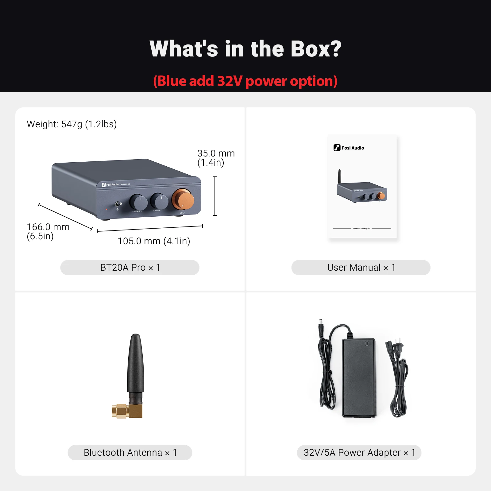 Fosi Audio BT20A Pro TPA3255 Bluetooth Sound Power Amplifier 300W X2 Mini HiFi Stereo Class D Amp Bass Treble For Home Theater