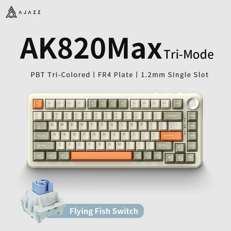 AJAZZ AK820 MAX 3-Mode Hot-Swappable Mechanical Keyboard - Wireless, Long-Lasting 8000mAh Battery,USB-C Charging, Integrated
