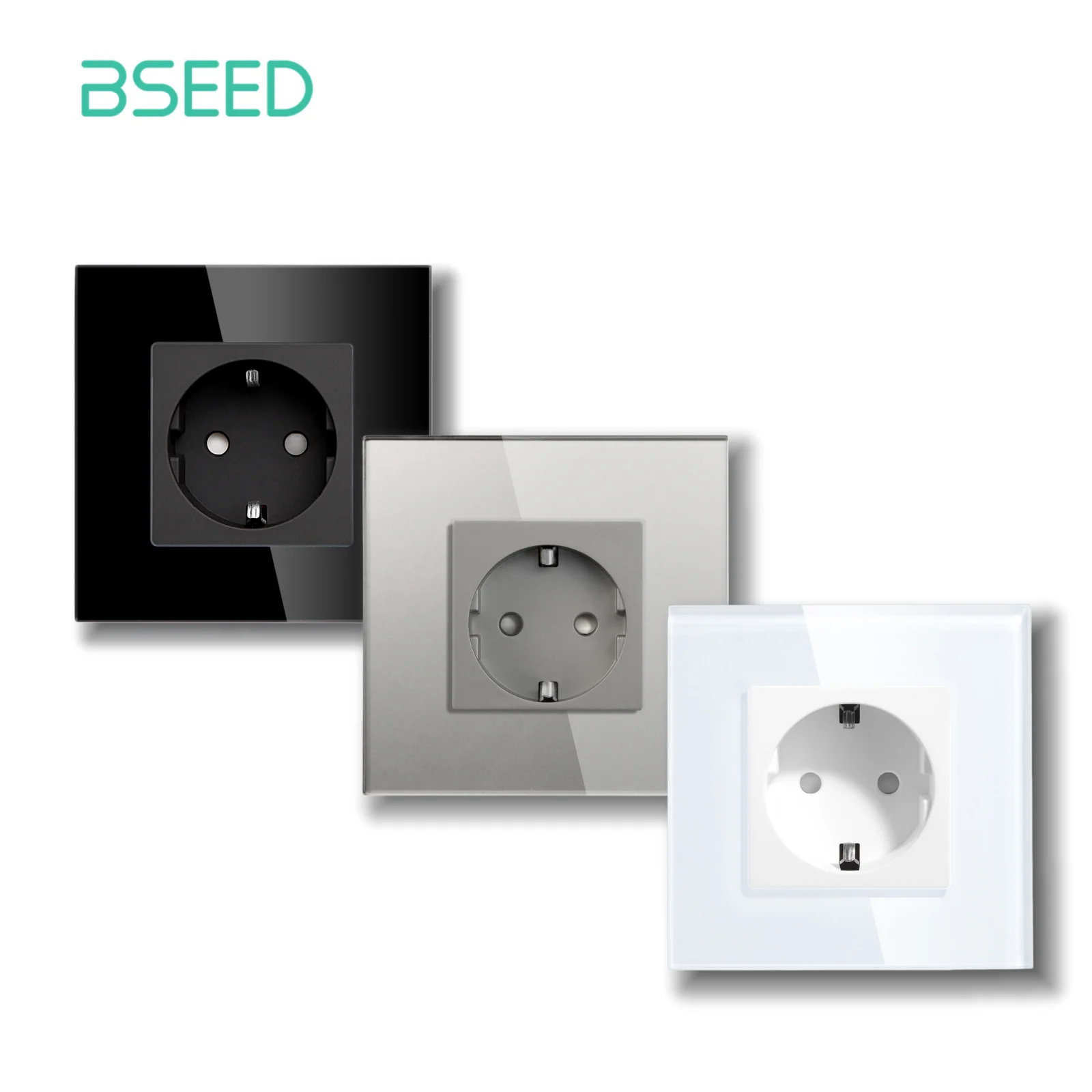 BSEED Wall Socket Glass Frame 16A Single Socket EU Standard For Home Office Bedroom Electrical Outlet