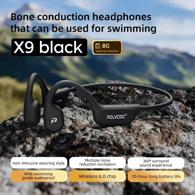 POLVCDG X9 Bone Conduction Earphones 32G IPX8 Waterproof Open Design for Swimming Running Cycling Hanging Earphones